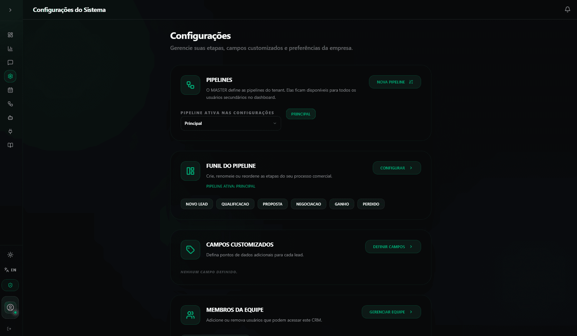 Configuracao de funis e times