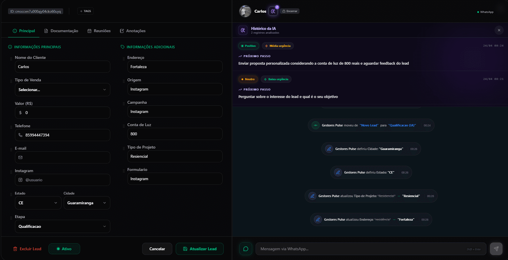 Conversa unificada com historico de IA